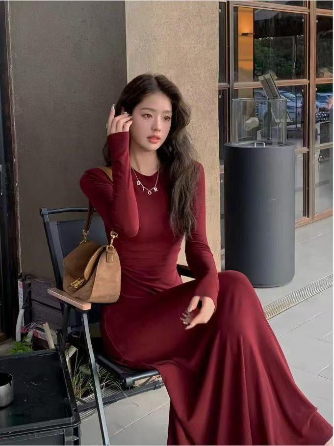 💕溫柔秋冬休閒慵懶赫本風連衣長裙