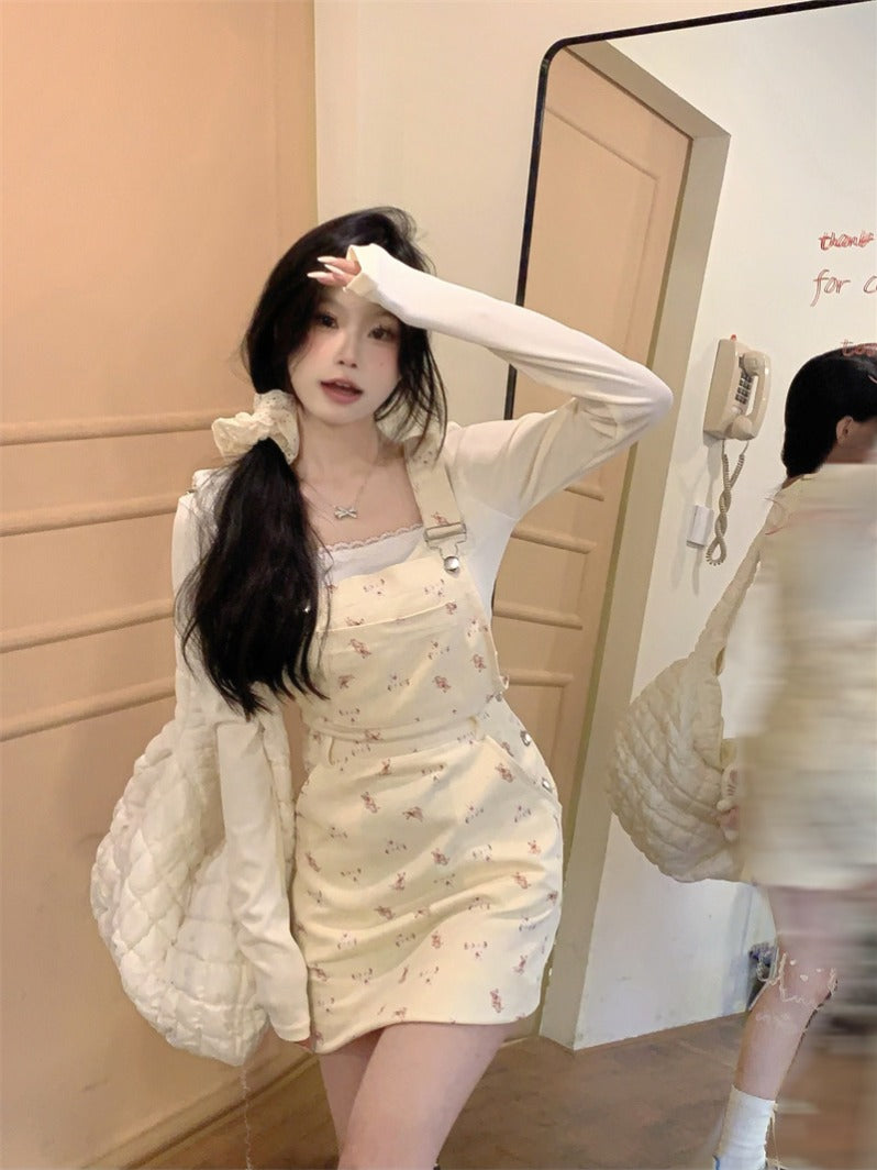 💕chic溫柔可愛韓系碎花吊帶裙套裝