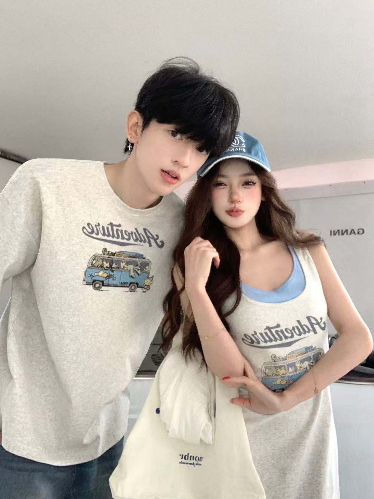 💕夏季chic韓系背心吊帶連衣裙情侶套裝