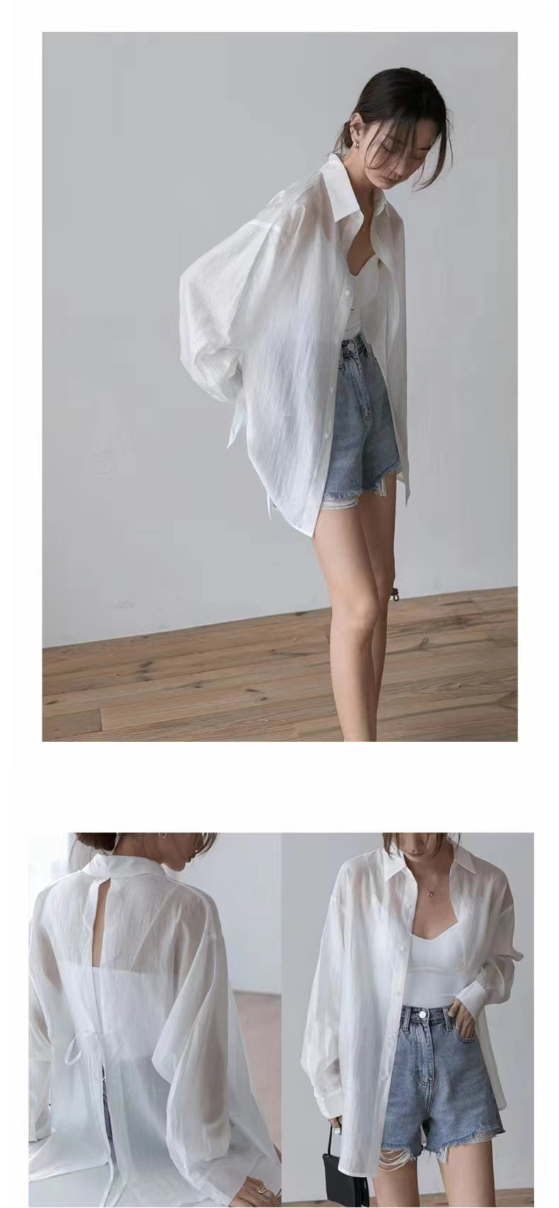 💕夏季天絲小眾薄款開衩防曬襯衫