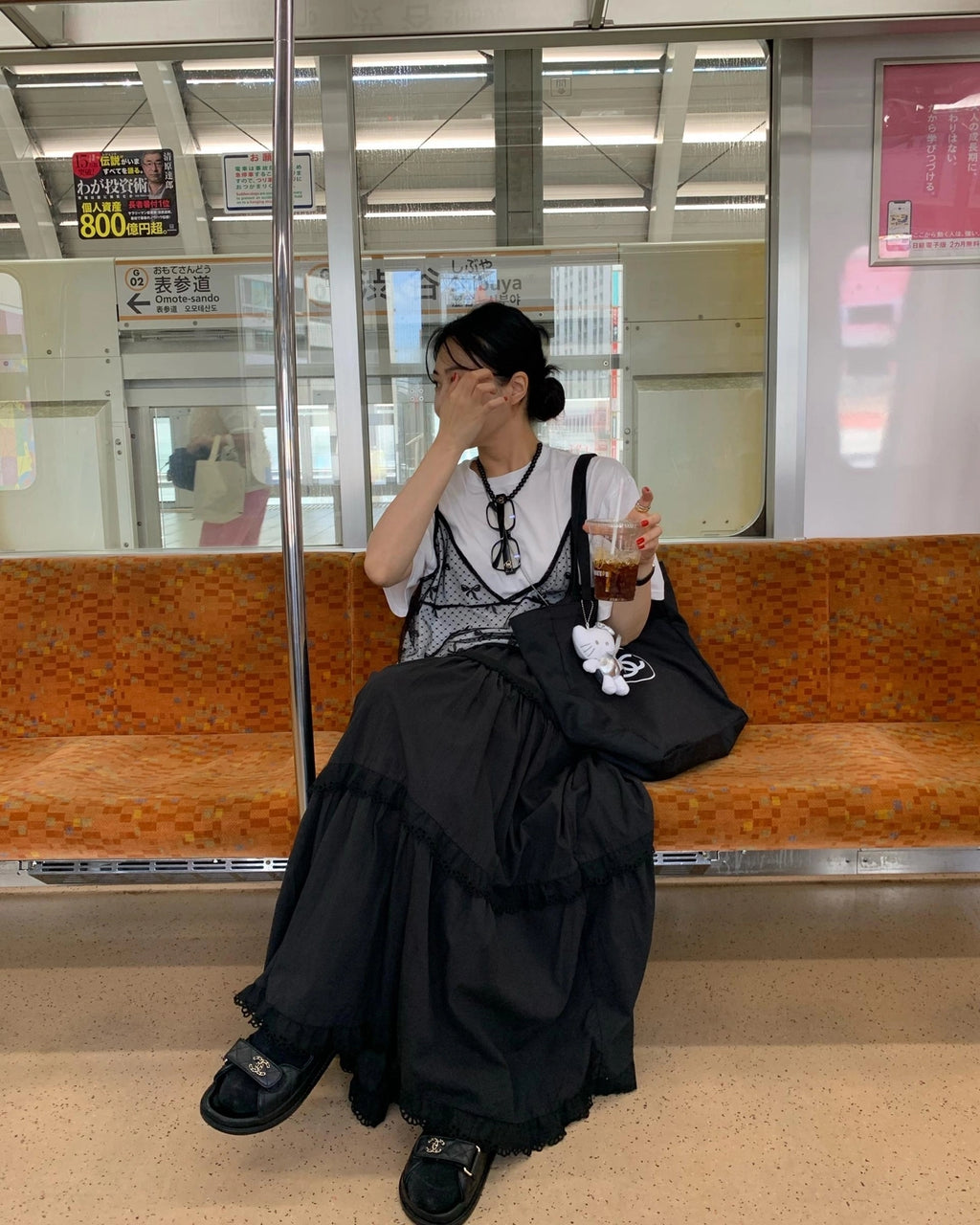 💕韓系東大門復古高腰拼接蕾絲邊蛋糕休閒長裙