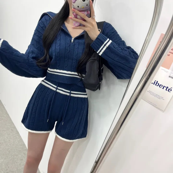 💕chic韓系秋冬簡約翻領毛衣兩件套