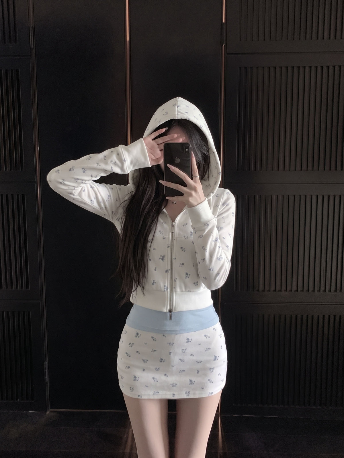 💕韓系甜美碎花衛衣修身顯瘦兩件套