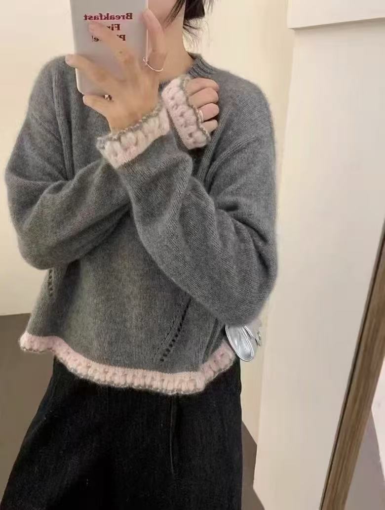 💕韓系休閒氣質羊絨花邊針織上衣