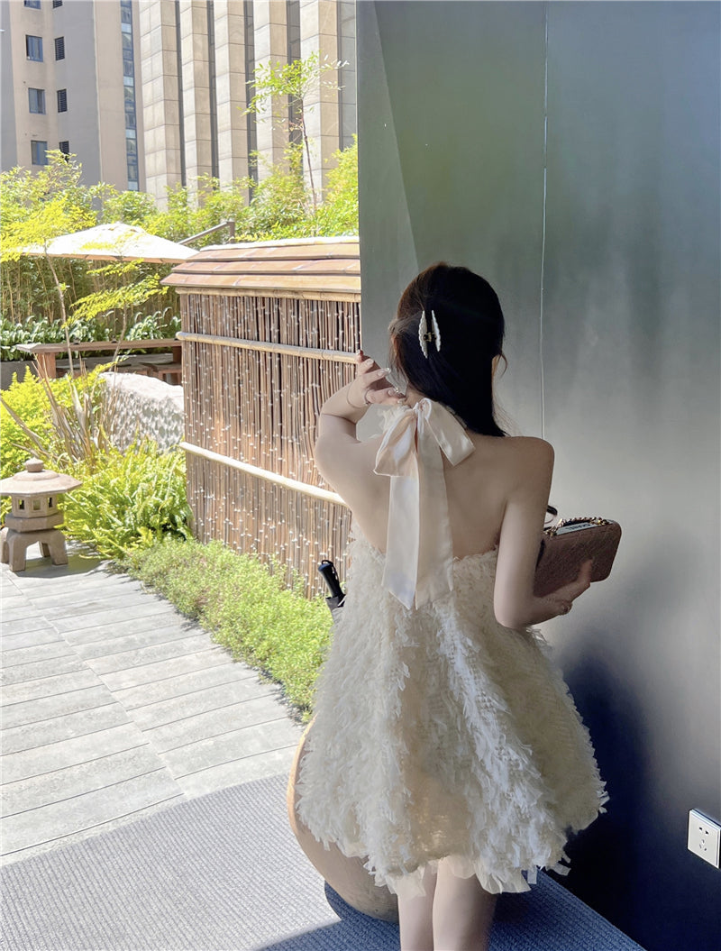 💕流蘇露背掛脖連身裙