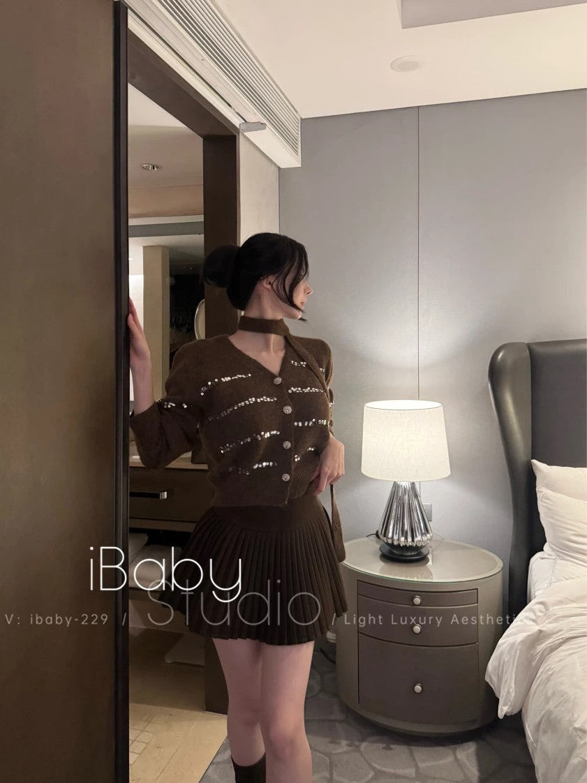 💕休閒通勤百搭杏色V領針織羊毛上衣