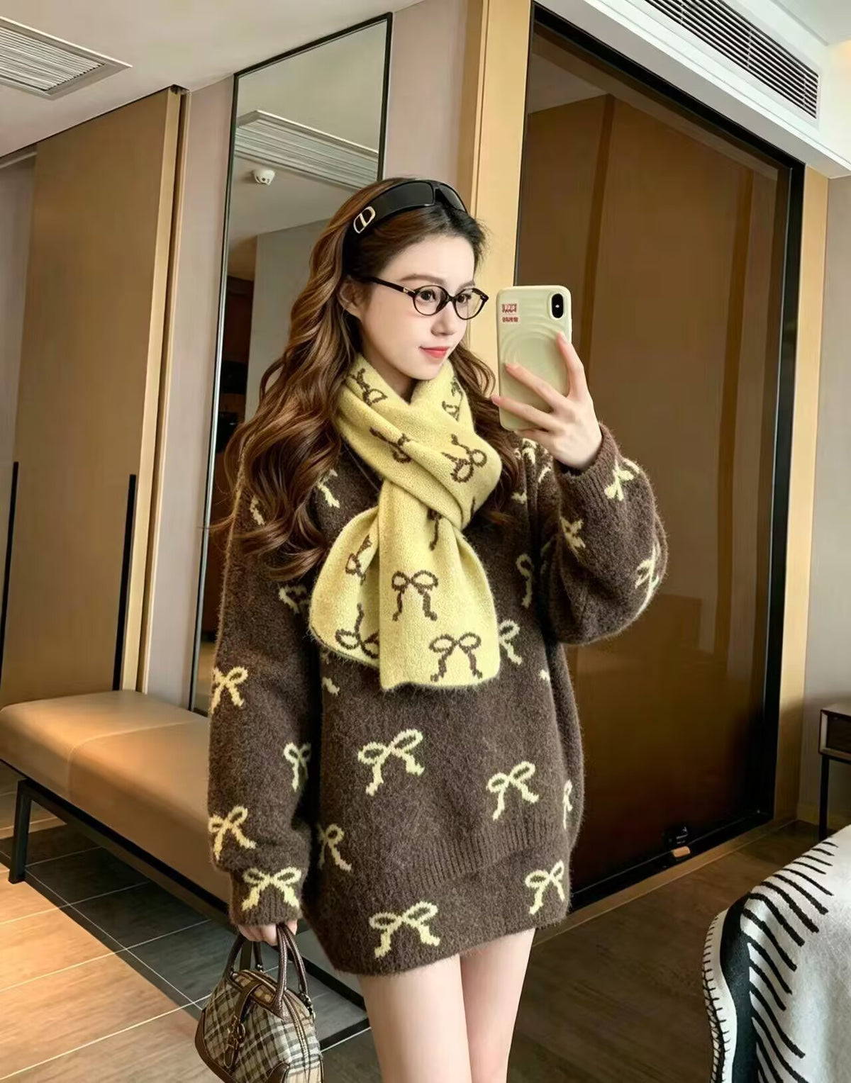 💕韓系滿版蝴蝶結針織連衣裙套裝