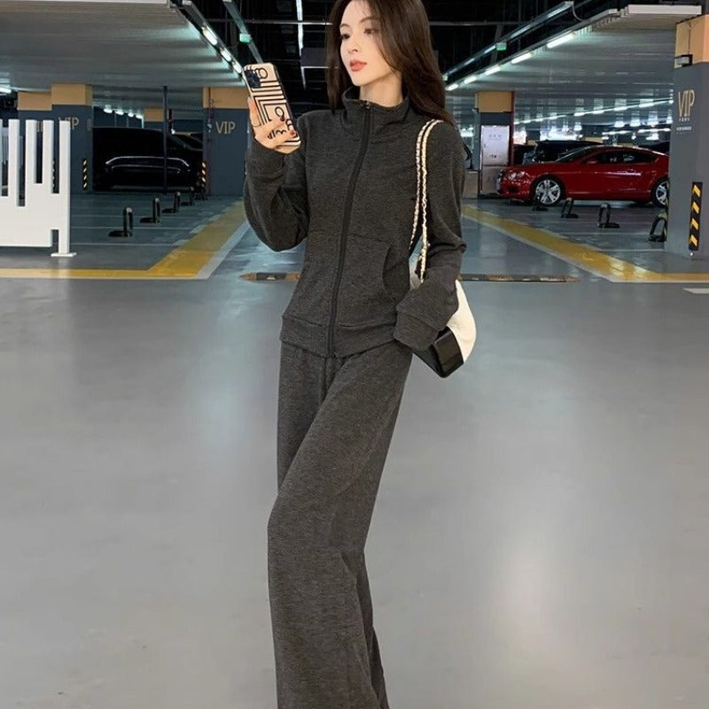 💕ins系慵懶風休閒運動服闊腿長褲套裝