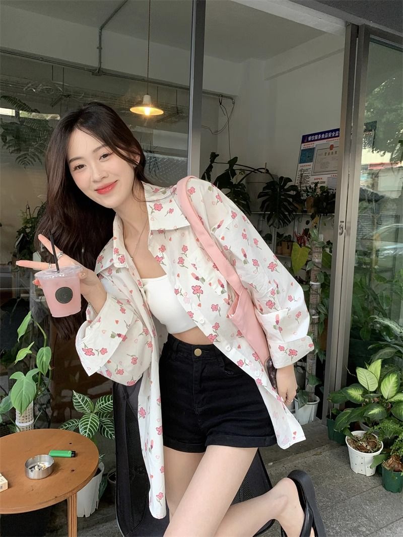 💕甜美薄款小花朵防曬襯衫外搭