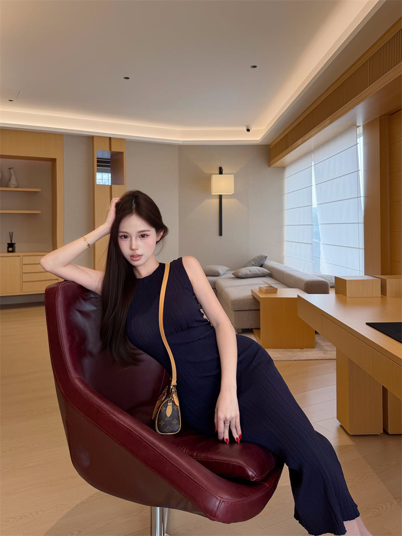 💕春夏優雅無袖針織修身顯瘦連衣裙