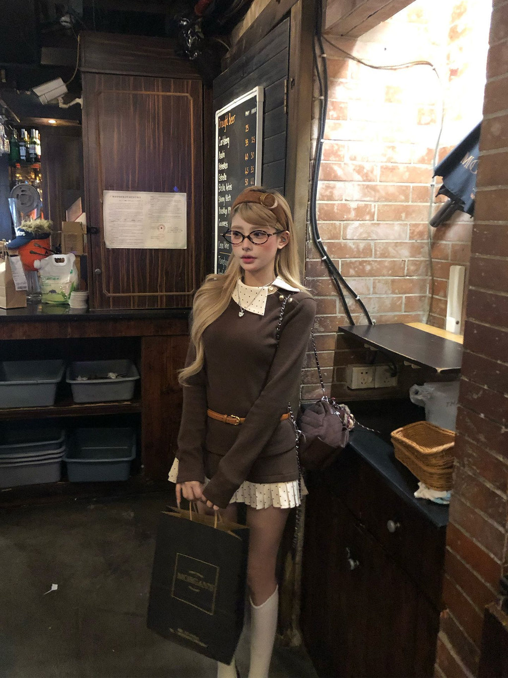💕韓系千金咖色低調絕美兩件套