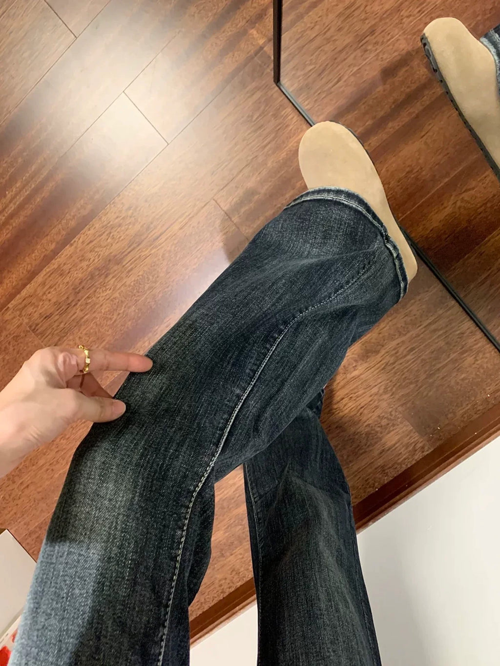 💕復古微喇叭直筒牛仔長褲(胖MM友善)