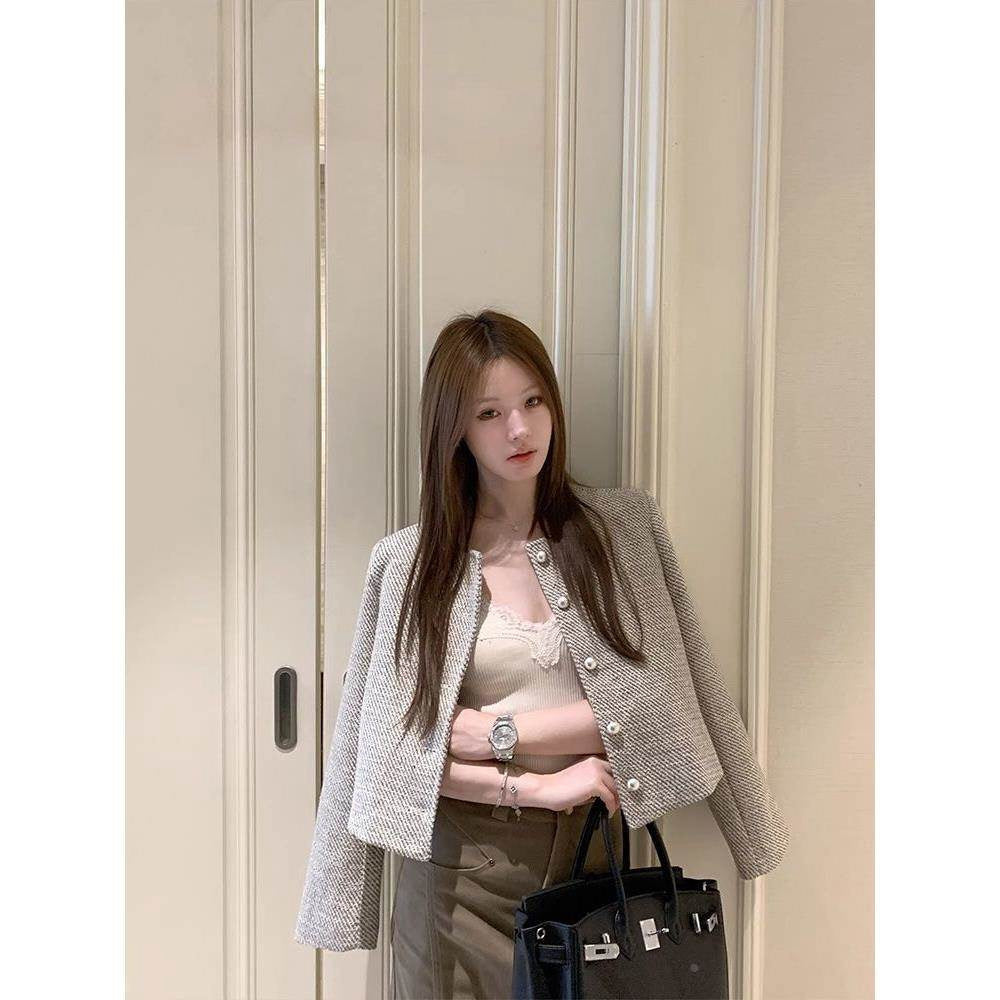 💕miu千金風條紋小香風小個子名媛短外套