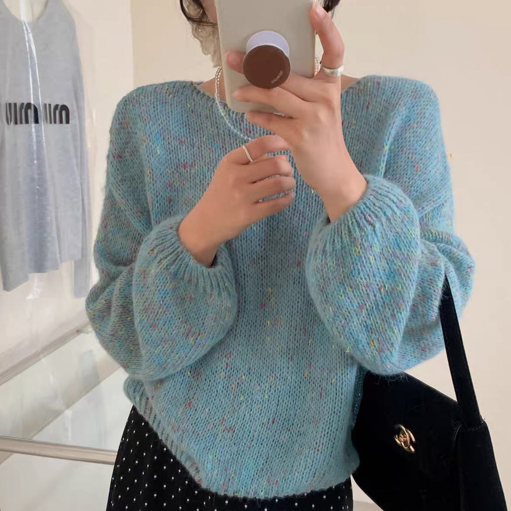 💕甜美重工採紗圓領混色針織衫