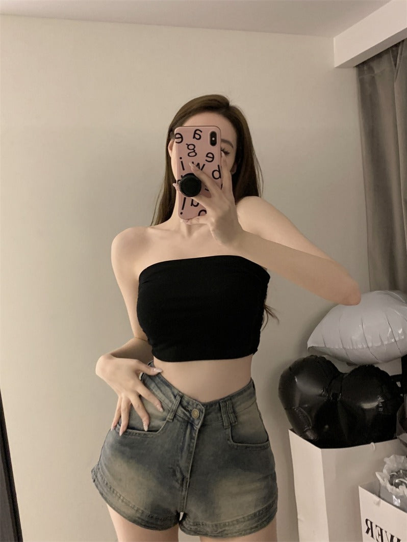 💕氣質百搭彈力修身短款抹胸背心單品