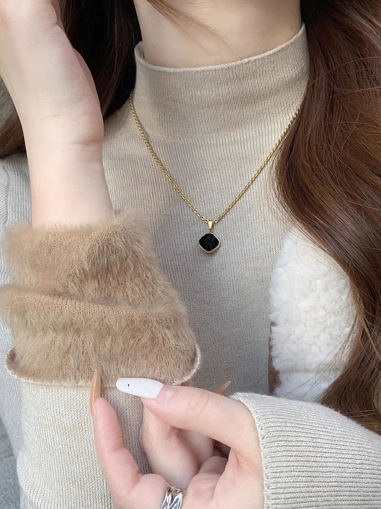 💕秋冬簡約內刷毛半高領別緻保暖上衣