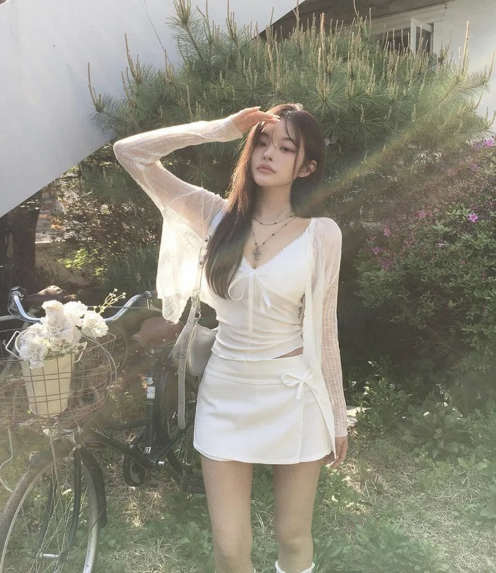 💕溫柔蝴蝶結別緻開衩半身高腰包臀短裙