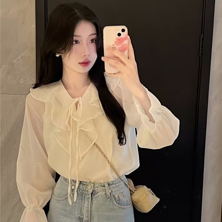 💕春季百搭小個子溫柔甜美長袖襯衫