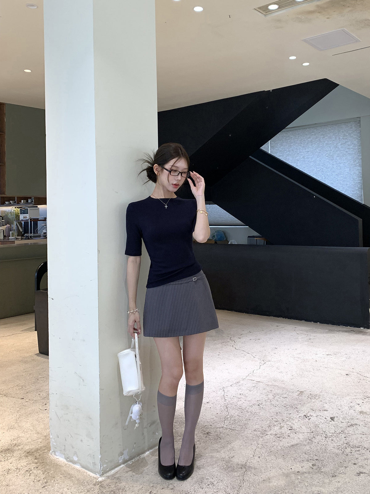 💕韓系氣質正肩修身顯瘦素色上衣