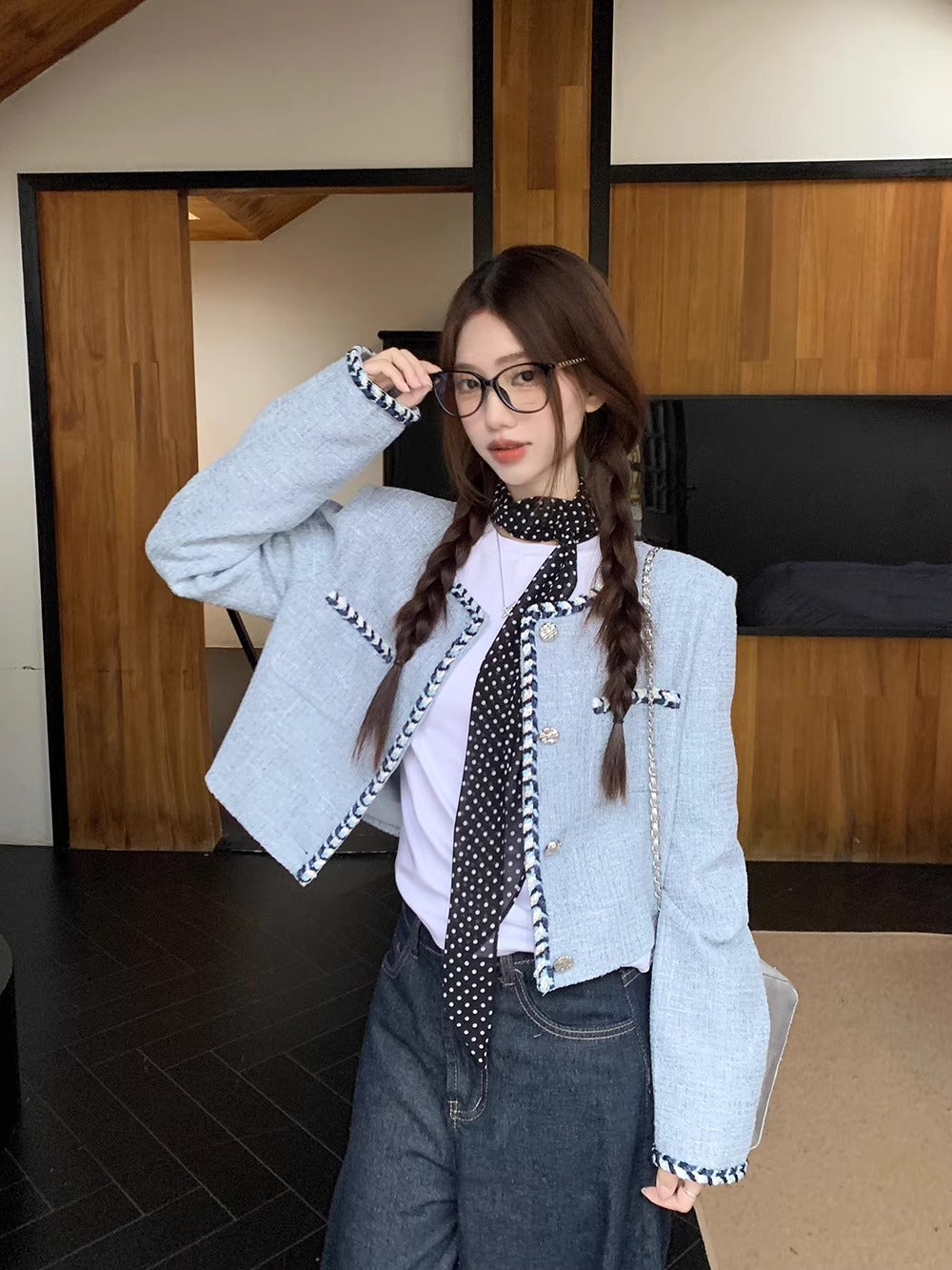 💕名媛小香風粗花呢短款長袖精緻外套