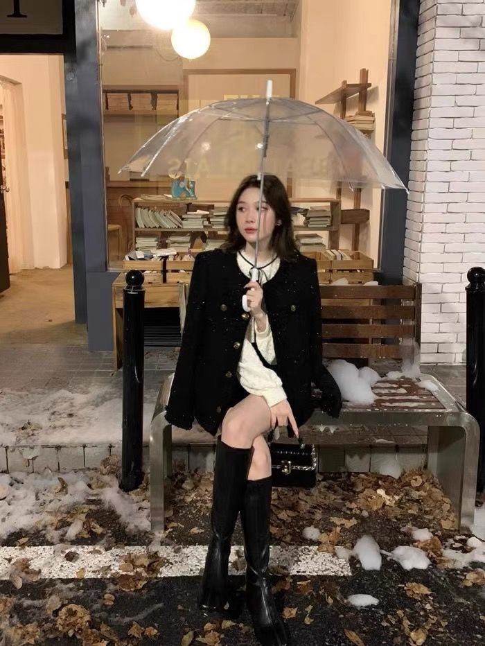 💕韓系小香風黑色法式精緻外套