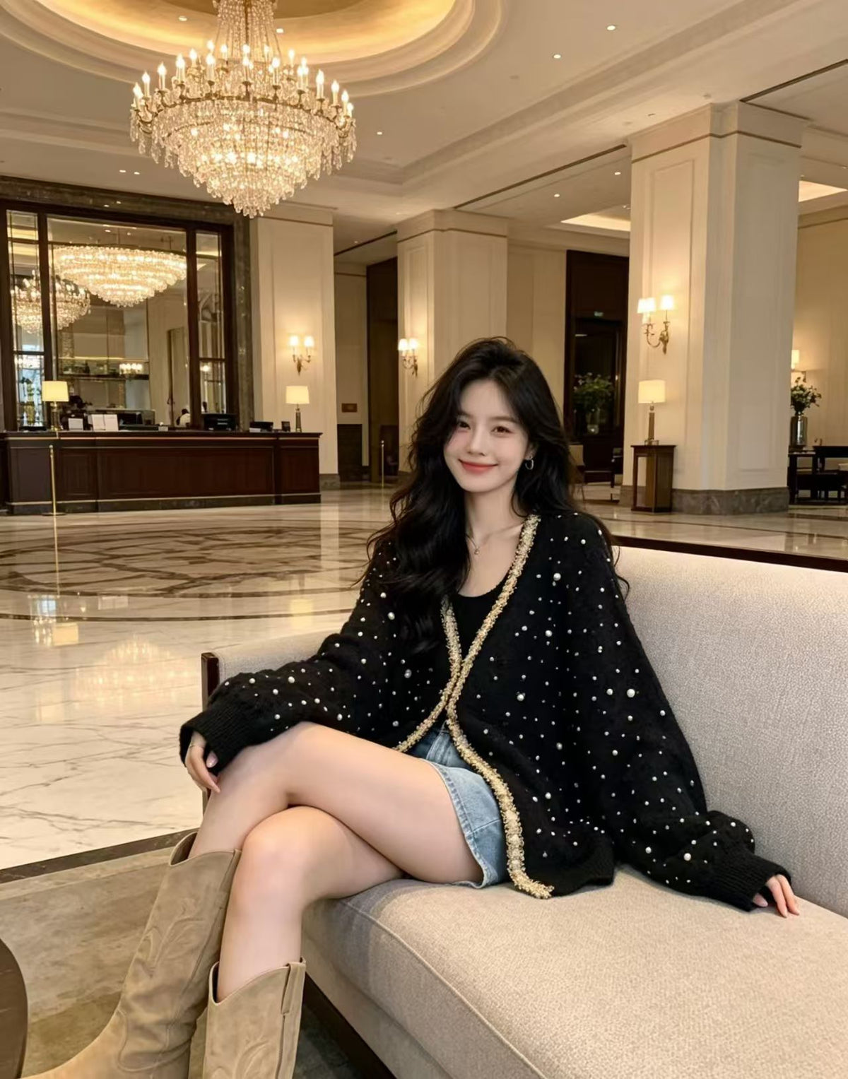 💕韓系重工釘珠名媛慵懶針織開衫上衣