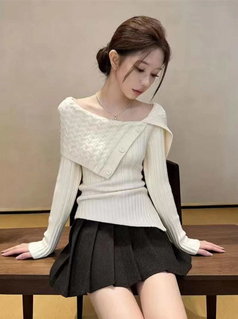 💕韓系chic翻領扣子長袖針織加厚毛衣