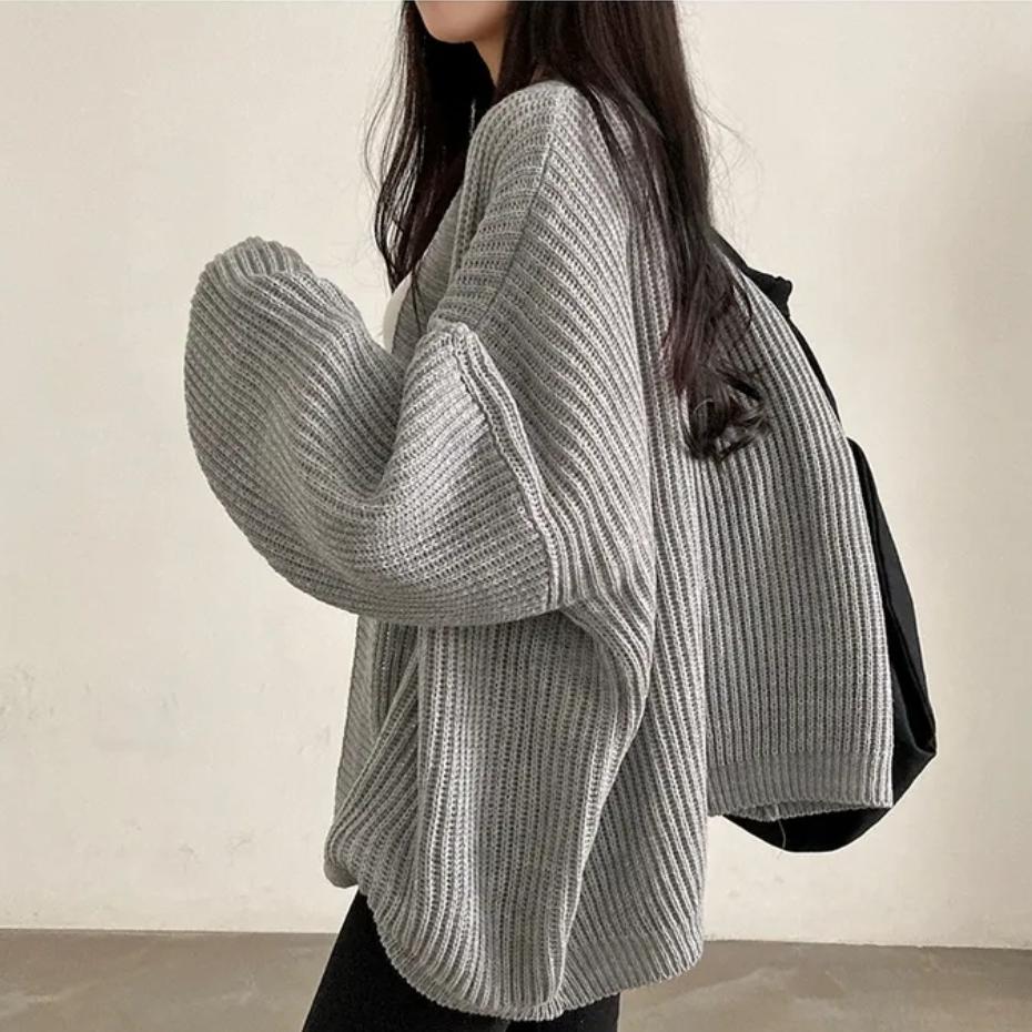 💕韓系chic秋冬簡約純色中長毛衣針織開衫