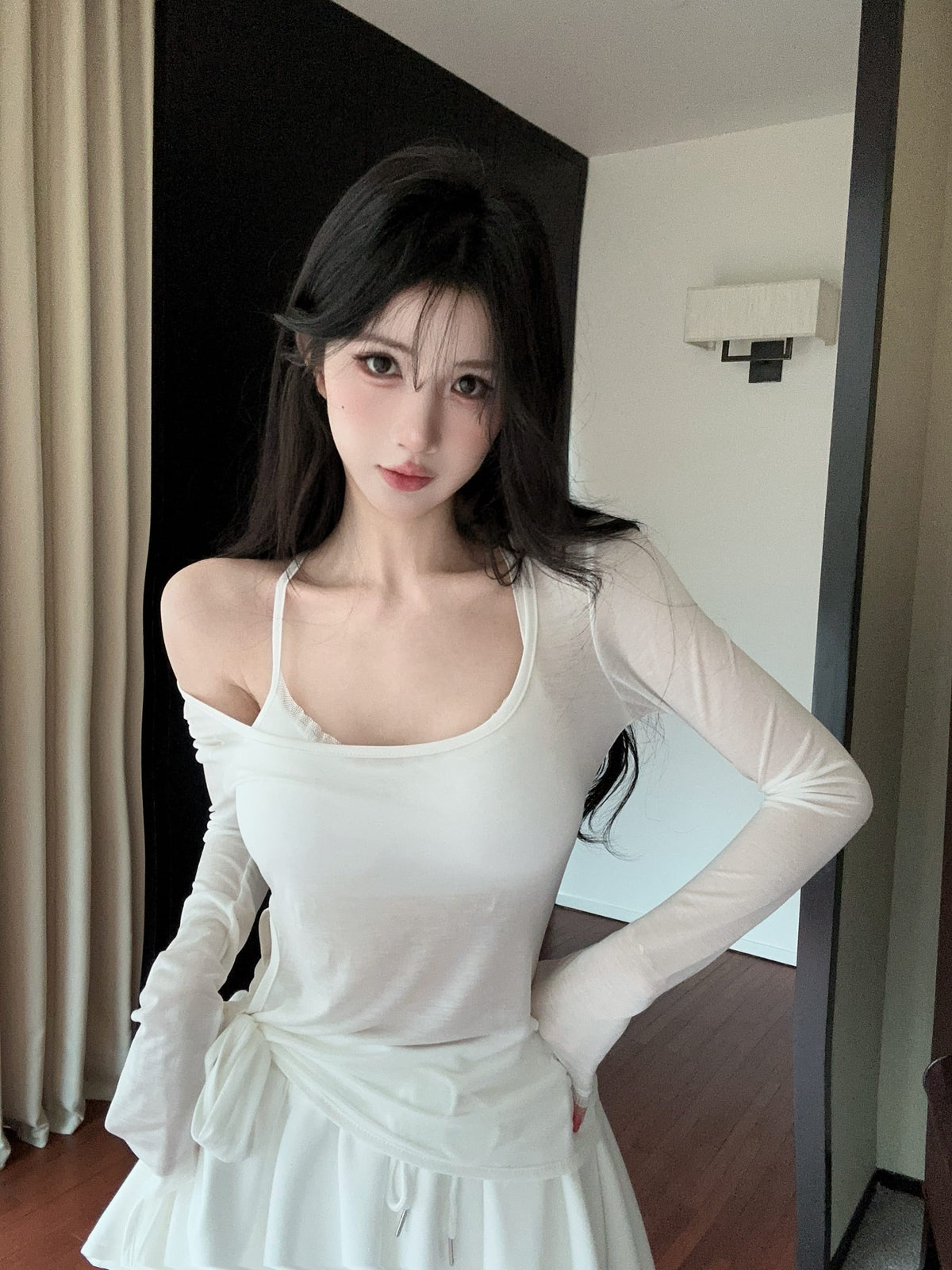 💕海邊度假防曬蕾絲吊帶抽繩三件套