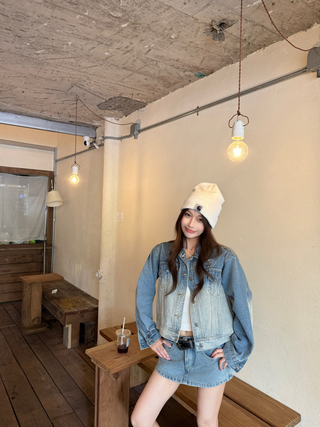 💕韓系高級復古水洗磨白漸變短款牛仔外套