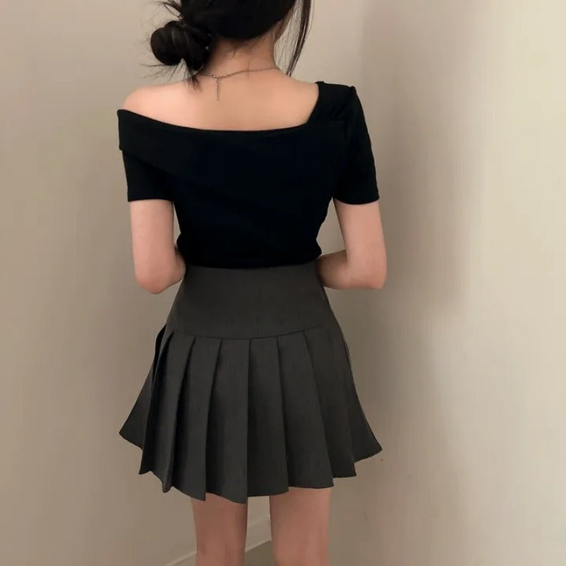 💕韓系chic修身氣質顯瘦斜肩上衣