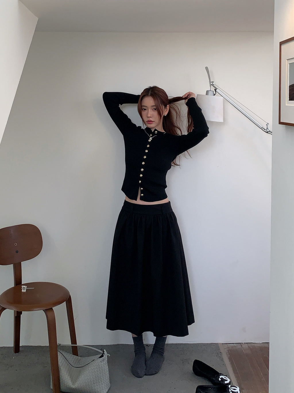 💕miu系氣質黑色金扣針織上衣