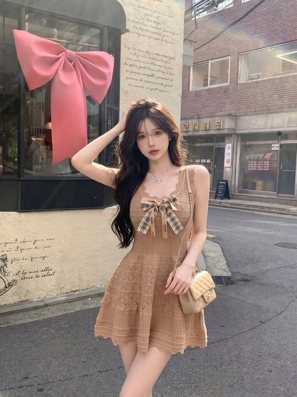 💕純欲性感蝴蝶結收腰吊帶連衣裙