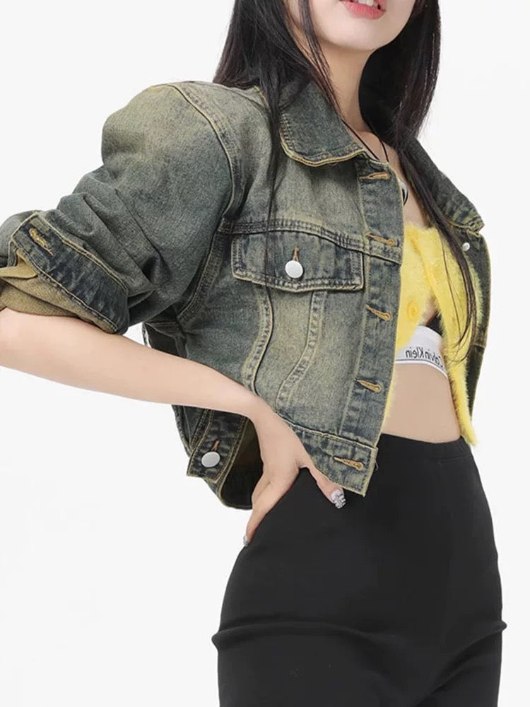 💕美式復古短版牛仔外套