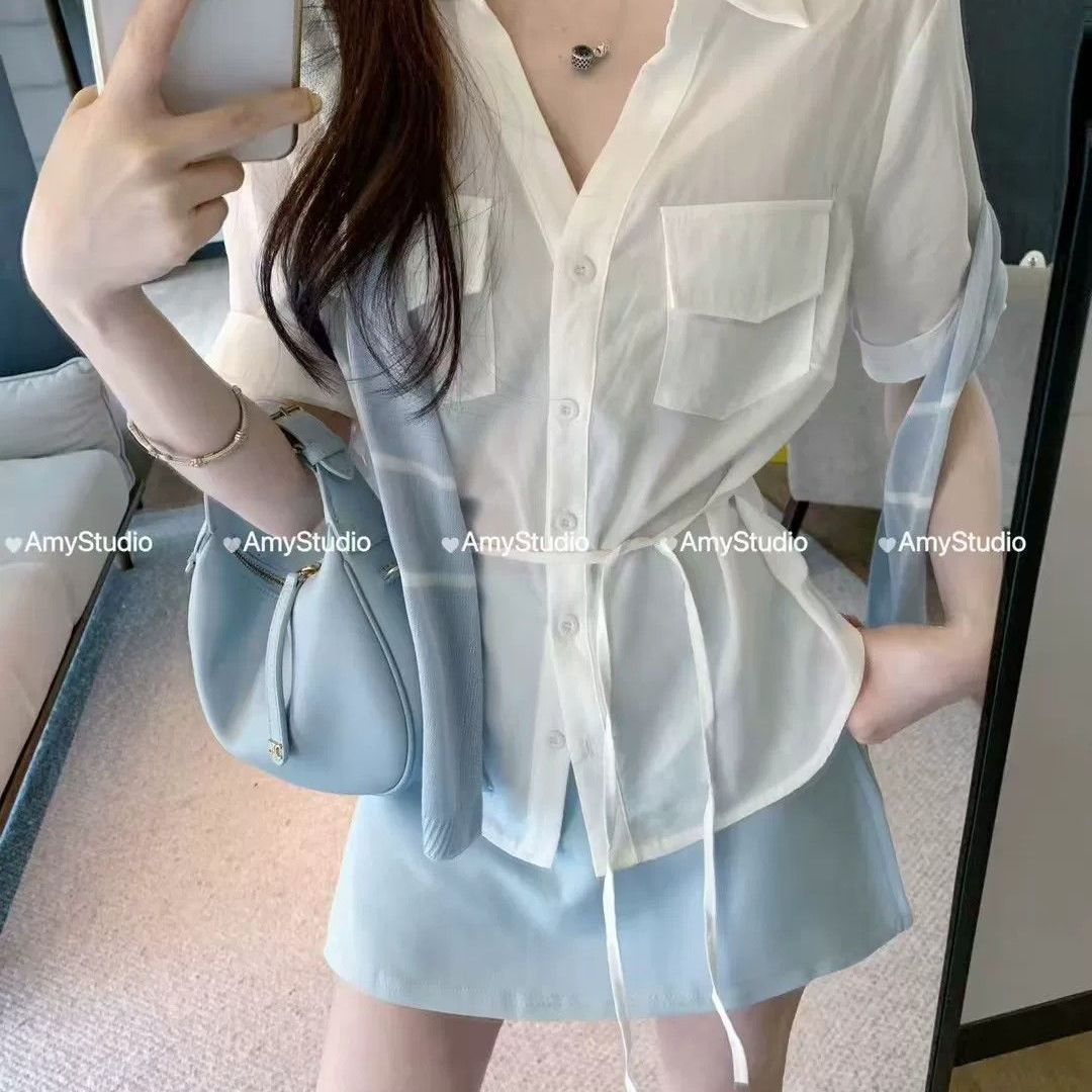💕韓系辣妹時尚襯衫披肩減齡休閒三件套