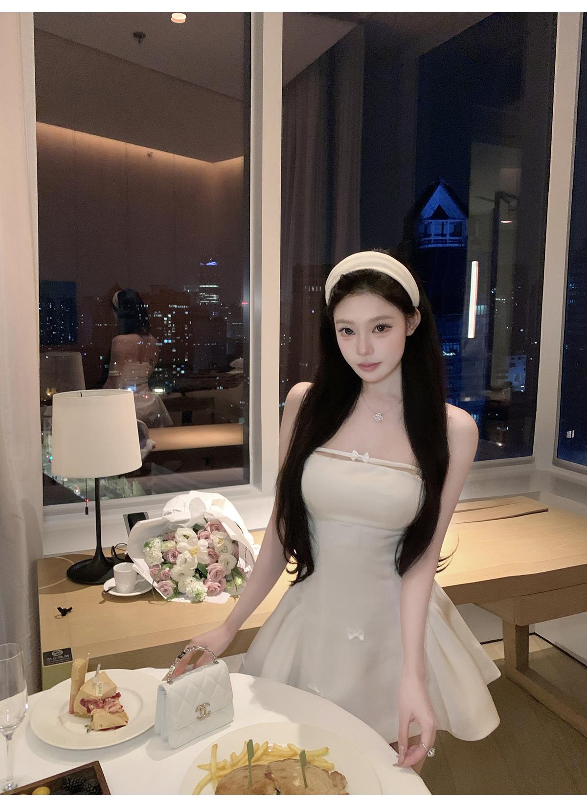 💕簡約氣質名媛緞面抹胸蝴蝶結連身裙