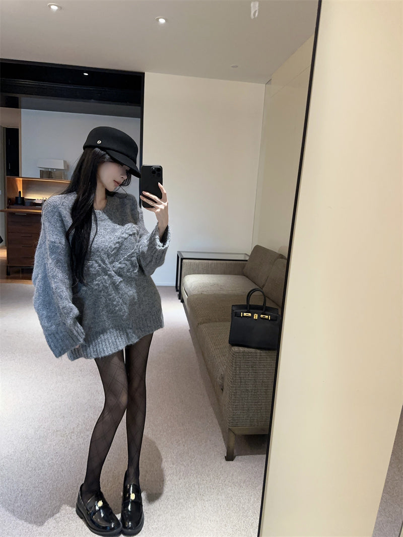 💕復古慵懶高級感軟糯蝴蝶結圓領上衣