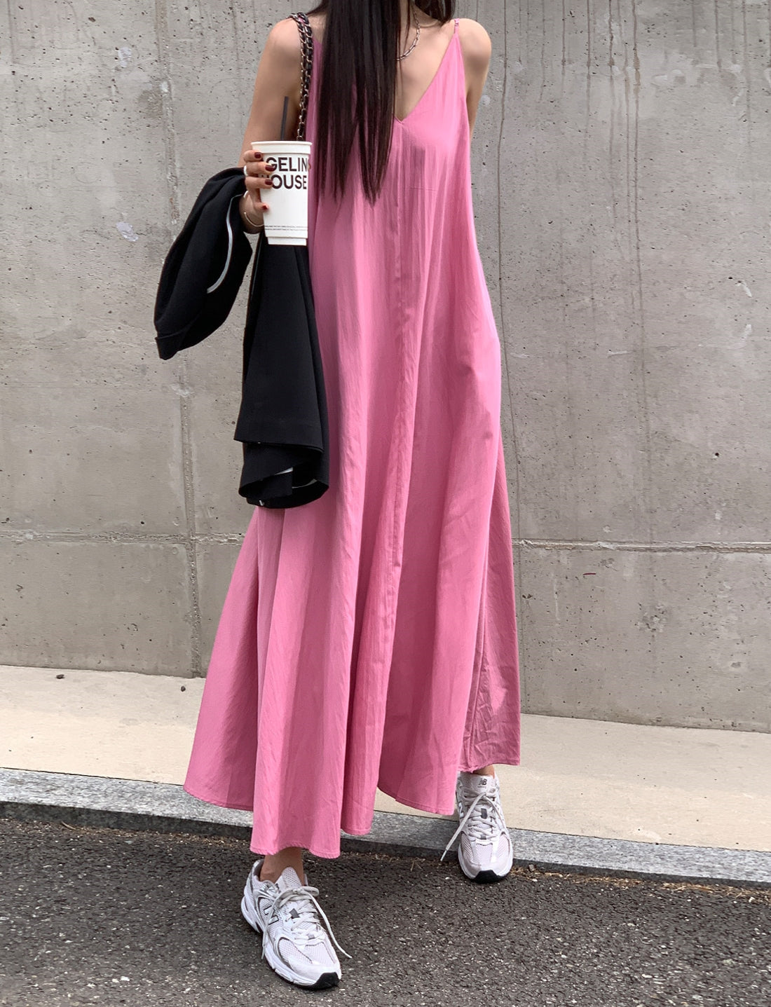 💕韓系氣質V領慵懶露背休閒度假長裙