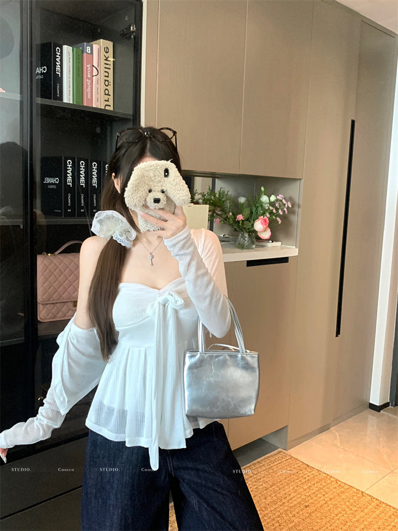 💕清透感白色針織開衫吊帶套裝