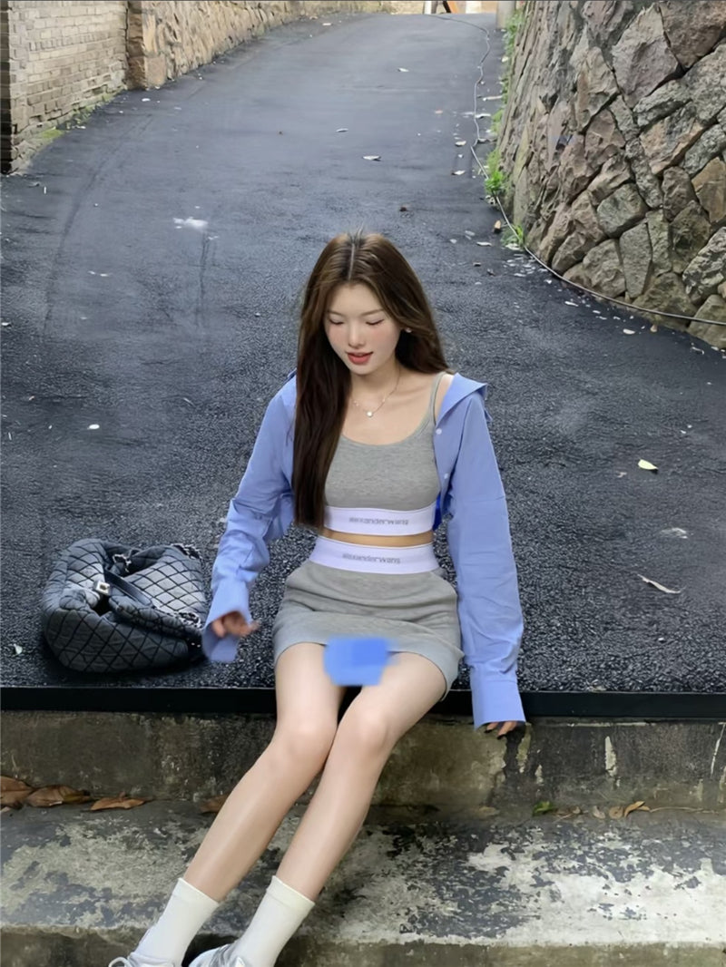 💕溫柔白開水茶系運動背心顯瘦三件套