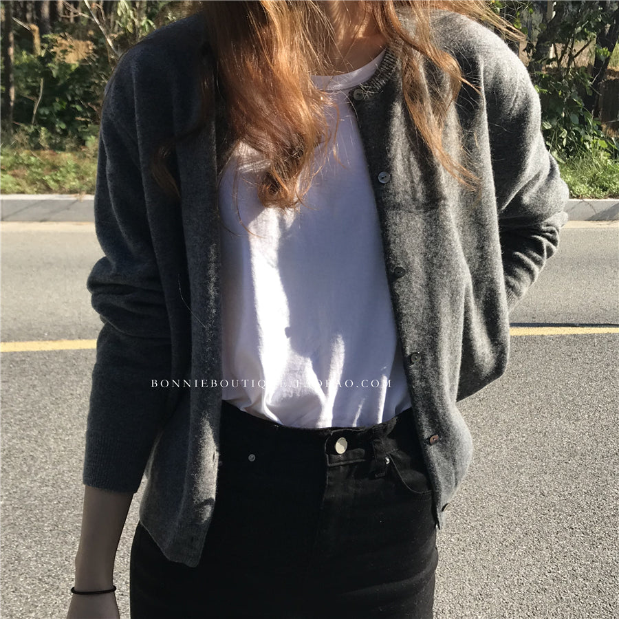 💕春秋圓領短款針織寬鬆慵懶外穿開衫