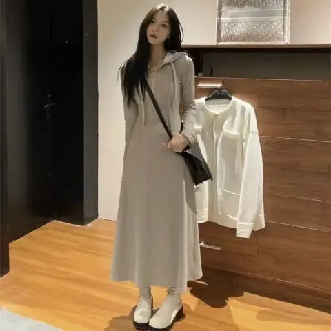 💕日常休閒高個子長款連帽衛衣連身裙