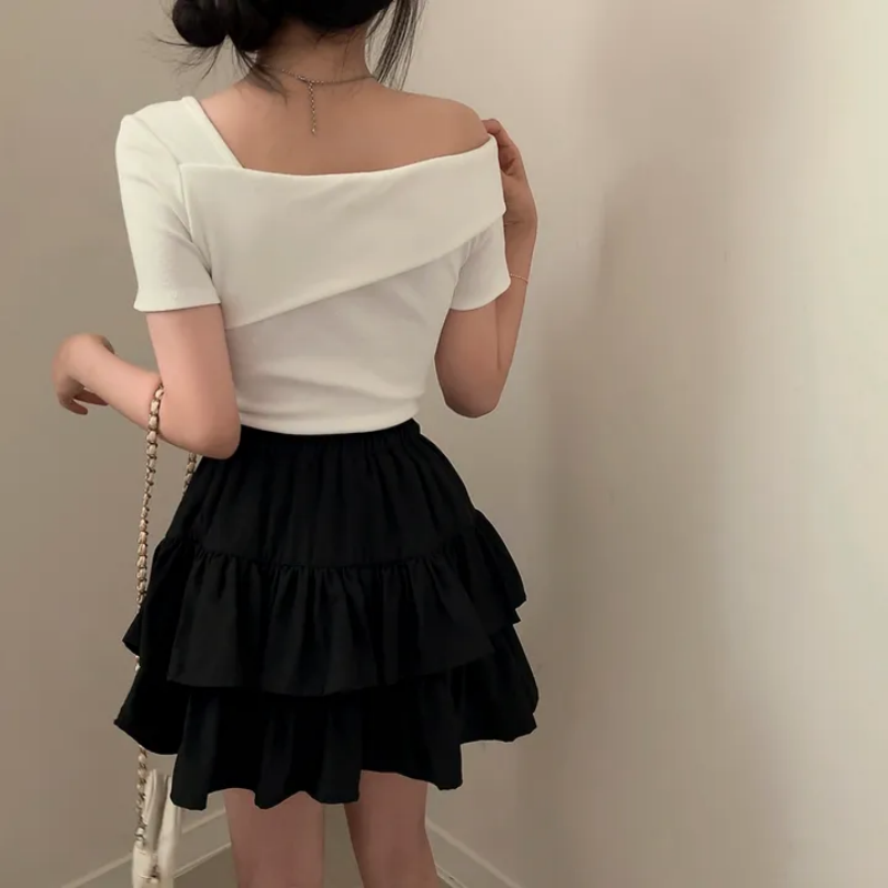 💕韓系chic修身氣質顯瘦斜肩上衣