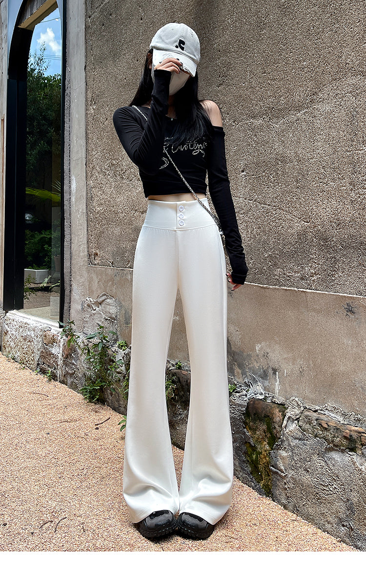 💕美式復古高腰顯瘦喇叭長褲