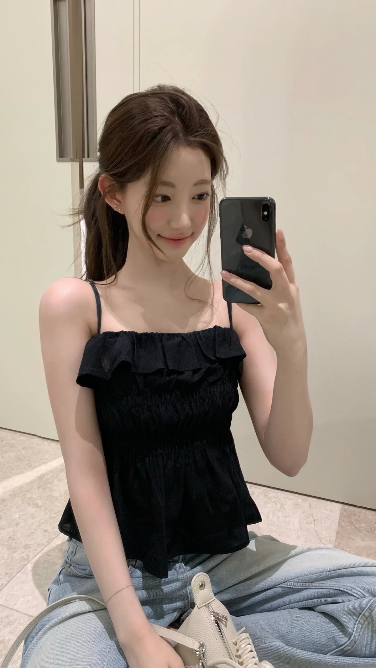 💕法式氣質溫柔荷葉邊皺褶吊帶背心