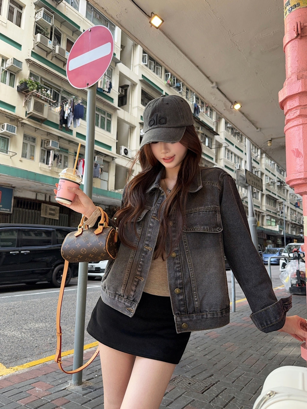 💕美式暈染水洗牛仔黑灰重工短外套