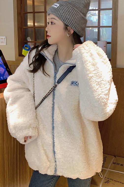 💕chic韓系羊羔毛加厚寬鬆百搭短外套