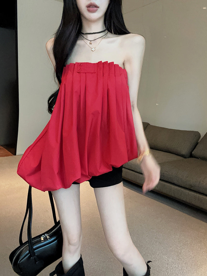 💕重工氛圍感澎澎抹胸襯衫上衣
