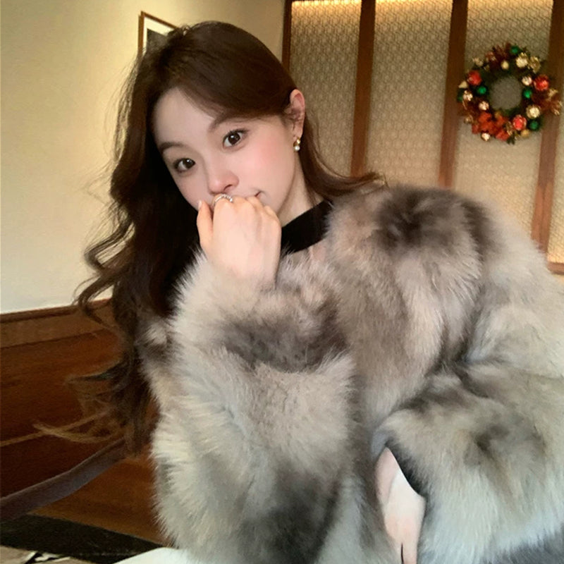 💕冬季淡奶可可暈染富貴毛毛外套