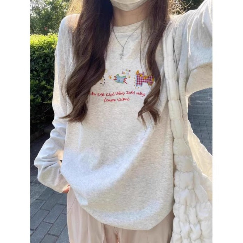 💕韓系簡約休閒長袖寬鬆大學T(有大尺碼)
